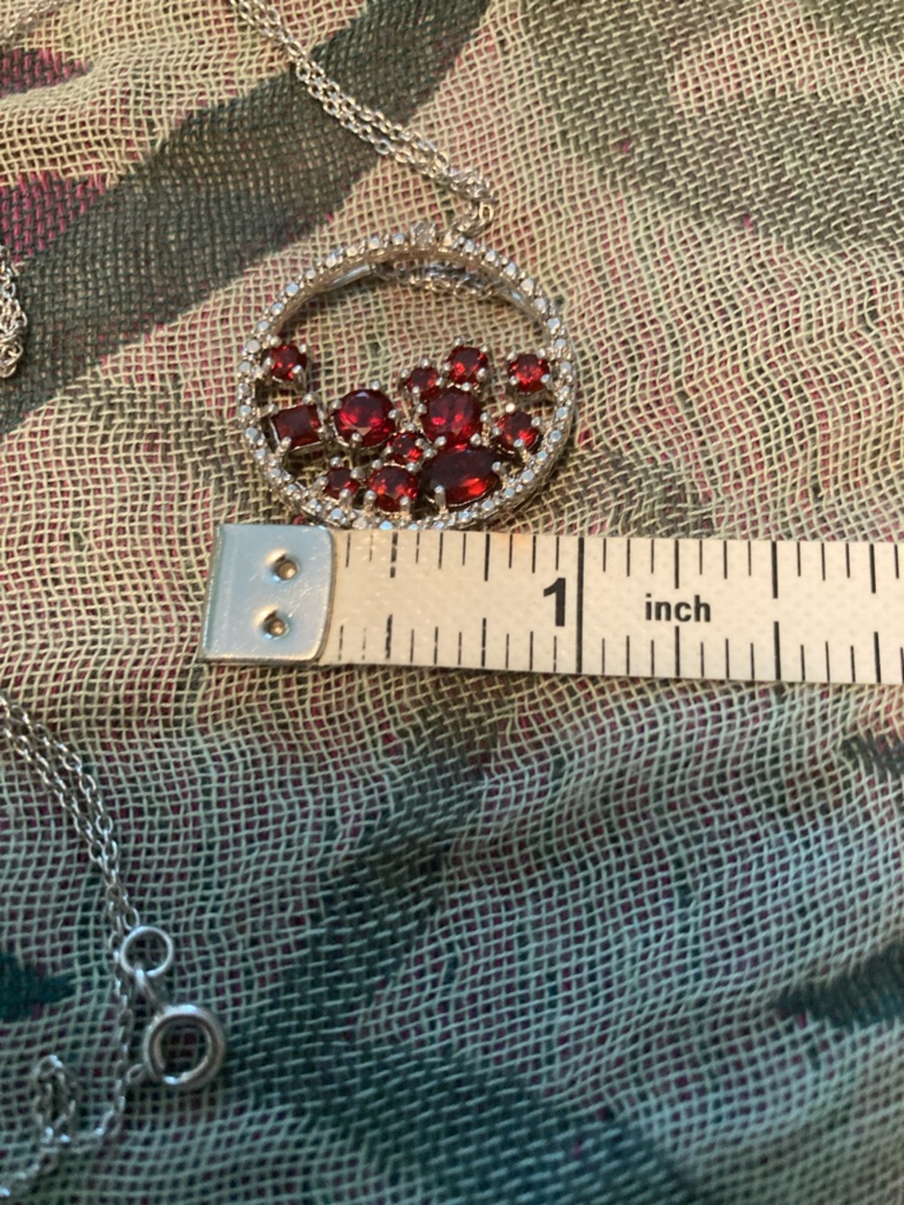 Ross-Simons silver garnet and diamond circle Pendant with chain. - Picture 5 of 5